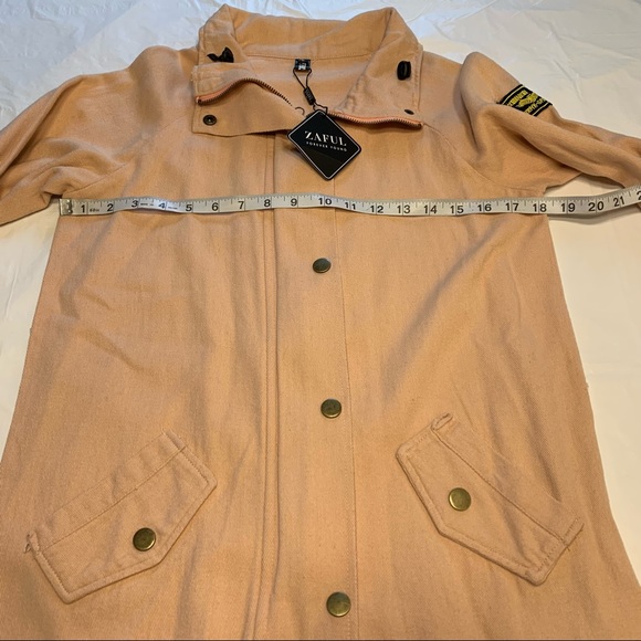 🆕 NWT Zaful zip up/snap peach canvas flight jacket commanding officer patch - Picture 8 of 12